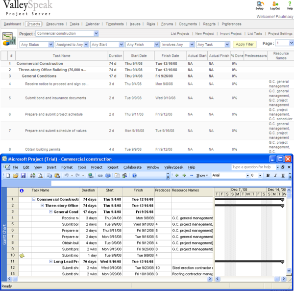 web based ms project viewer