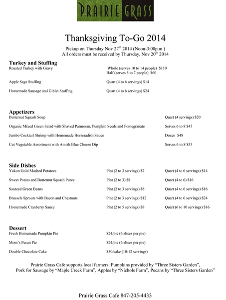Order Thanksgiving To Go from Prairie Grass Cafe in Northbrook