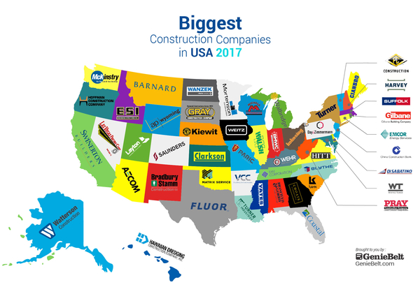 GenieBelt Presents Maps Of Biggest Construction Companies In The US And 