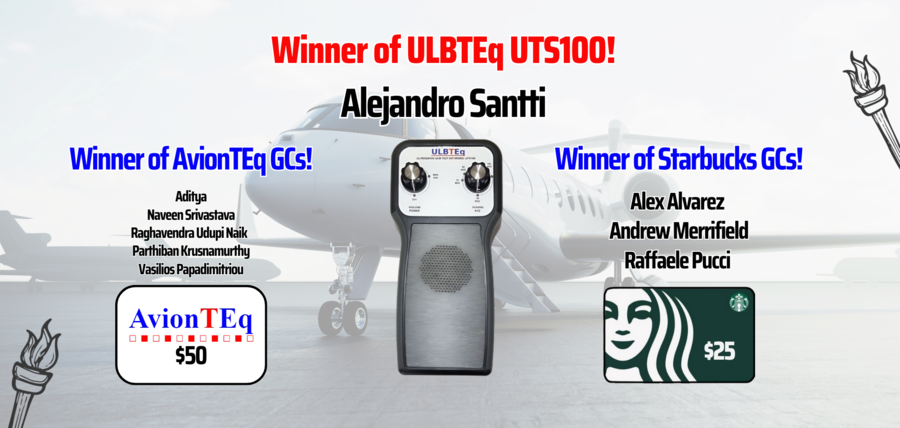 AvionTEq Announces the Winners of the ULBTEq UTS100 Olympic Raffle Promo